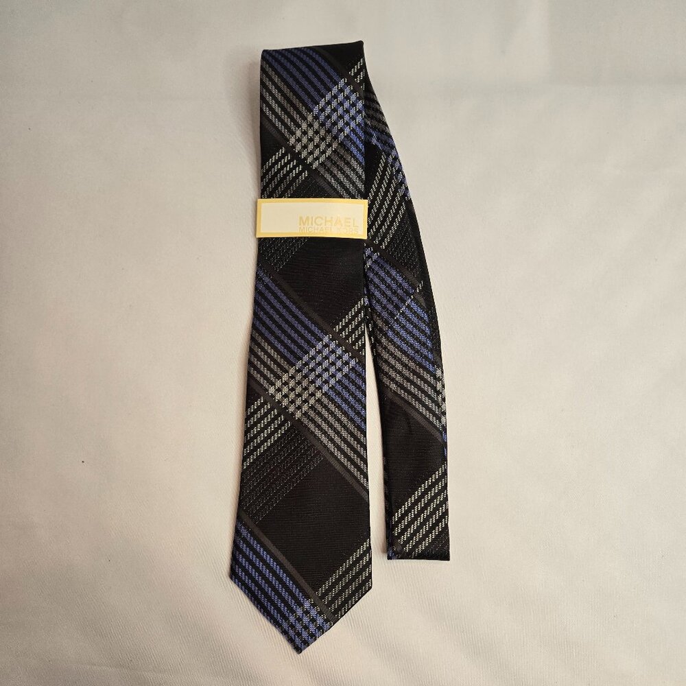 MICHAEL Michael Kors Black and Blue Plaid Silk-Blend Tie